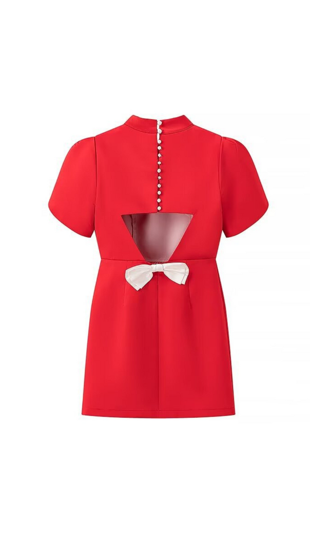 AIIZIE FANNY BACK CUT-OUT BOWKNOT RED MINI DRESS - product image