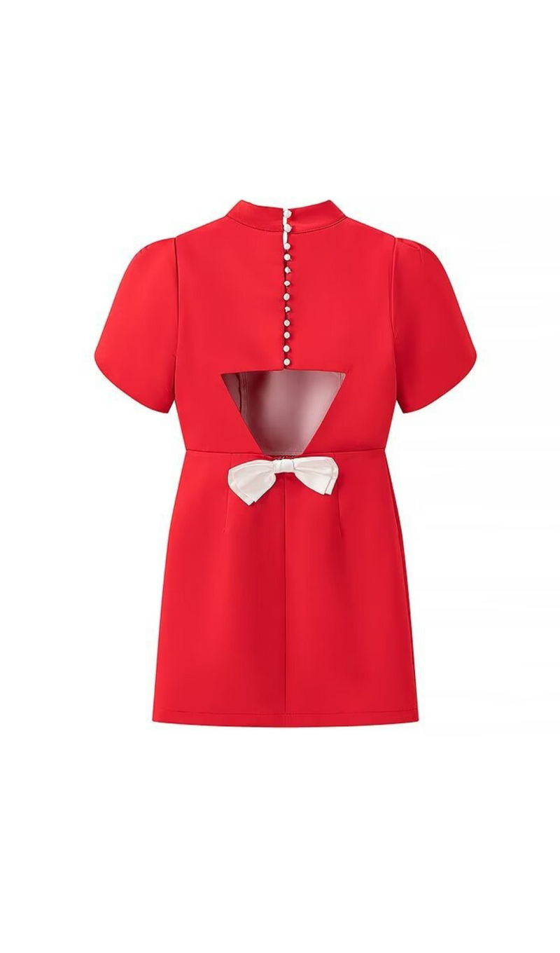 FANNY BACK CUT-OUT BOWKNOT RED MINI DRESS