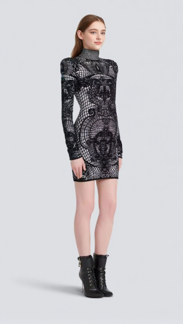 Figurbetontes Minikleid mit Grafikprint