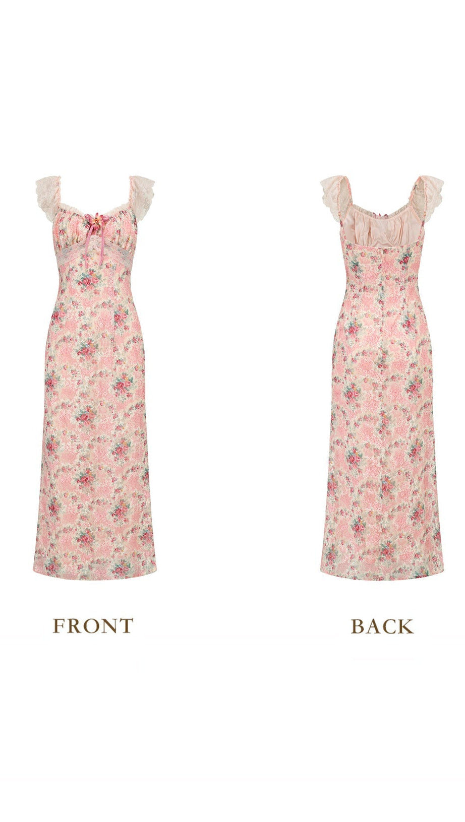 julie floral print lace trim midi dress - pink