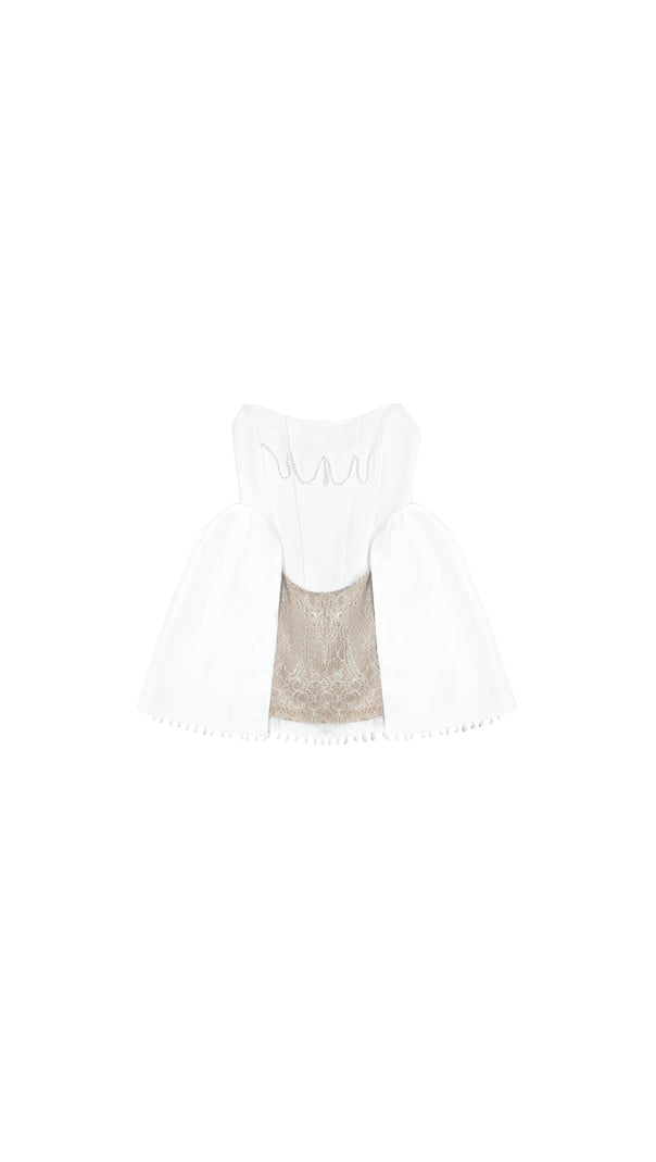 AIIZIE PEARL LACE CORSET DRESS WHITE MINI DRESS - product image