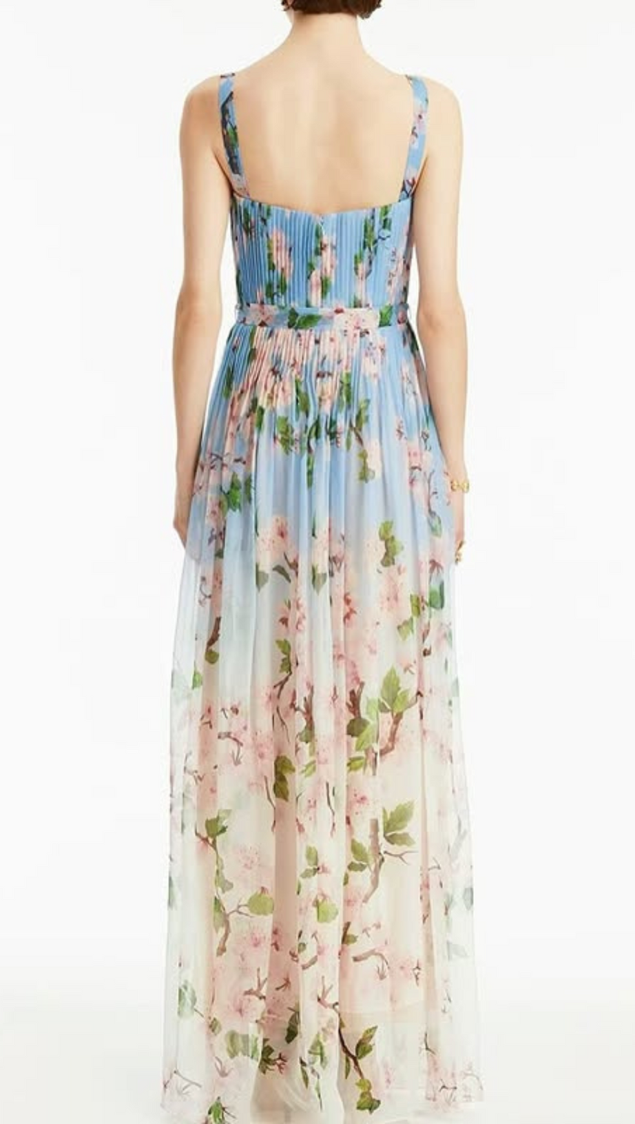 XAVIERA PLEATED SILK CHIFFON GOWN IN BLUE