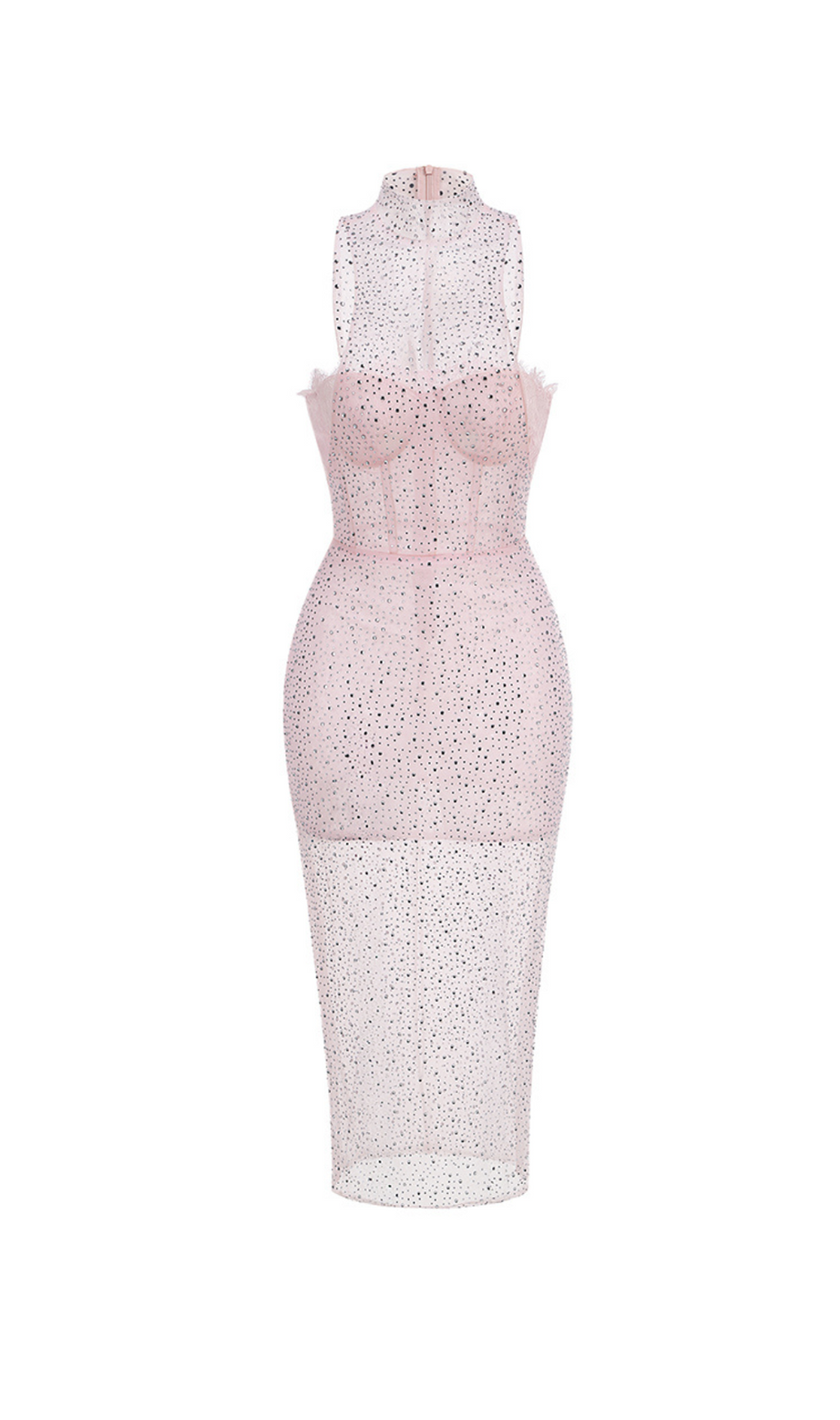 ADORA PINK BRAIDED LEATHER CRYSTAL EMBELLISHMENT MIDI DRESS