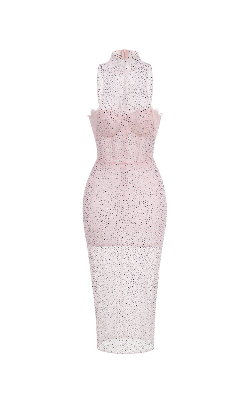 ADORA PINK BRAIDED LEATHER CRYSTAL EMBELLISHMENT MIDI DRESS