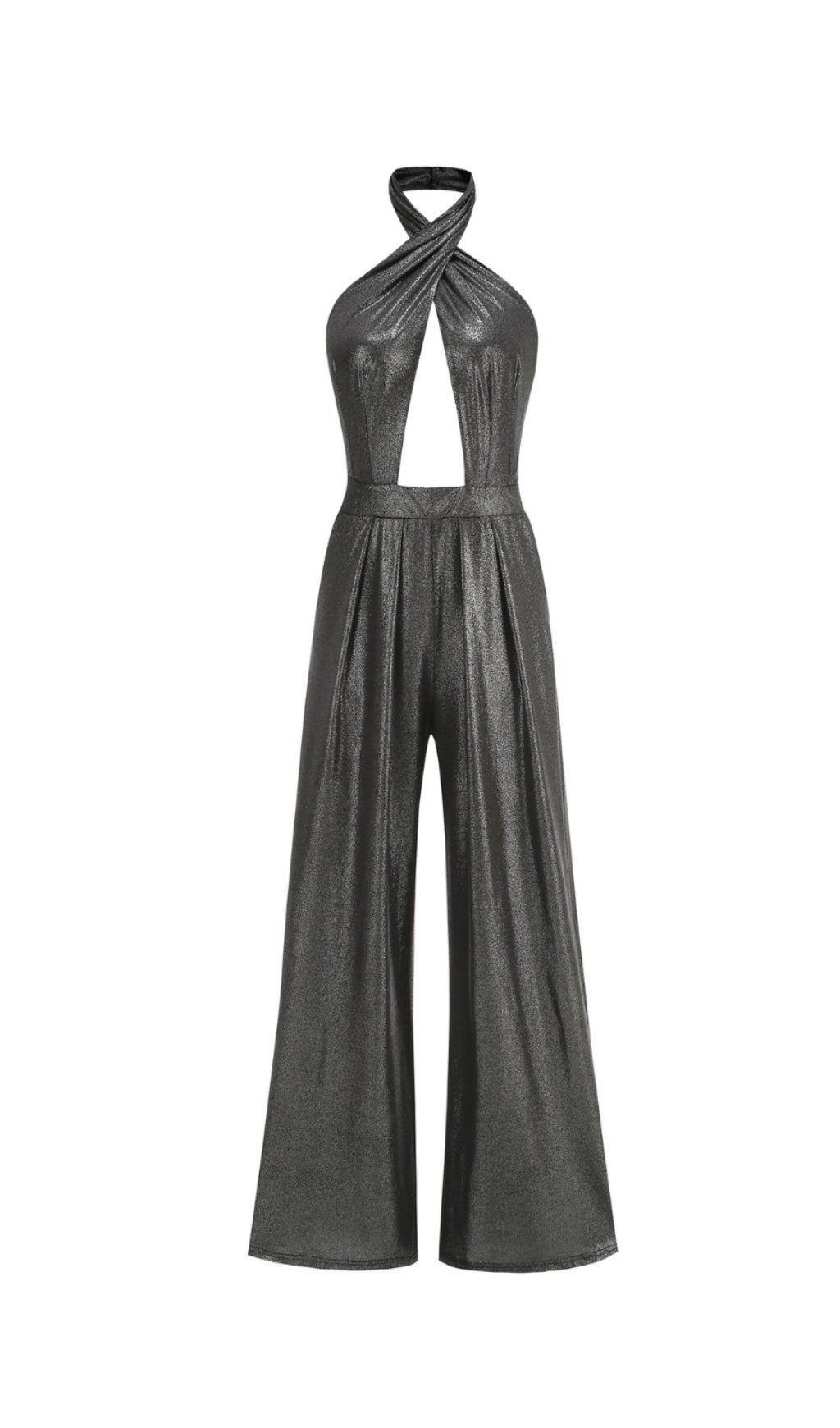 Mirabelle – Neckholder-Jumpsuit in Schwarz-Silber