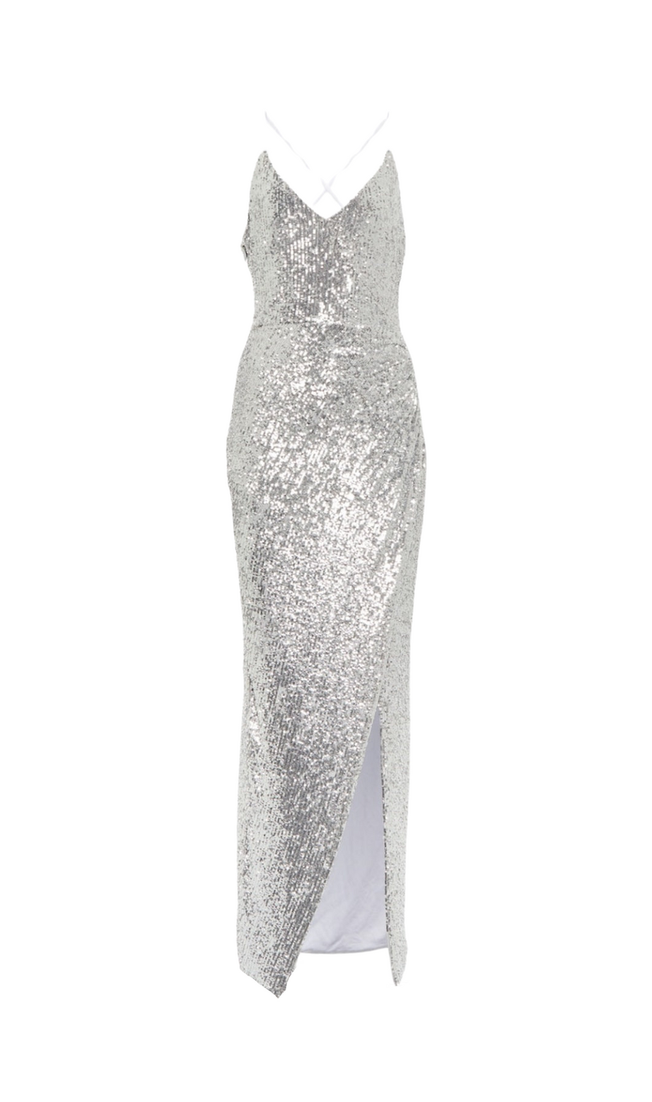 Sequin strap midi dress in silver