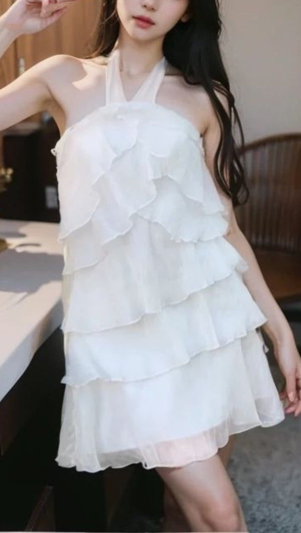 AIIZIE HALTER NECK CHIFFON MINI DRESS IN WHITE - product image
