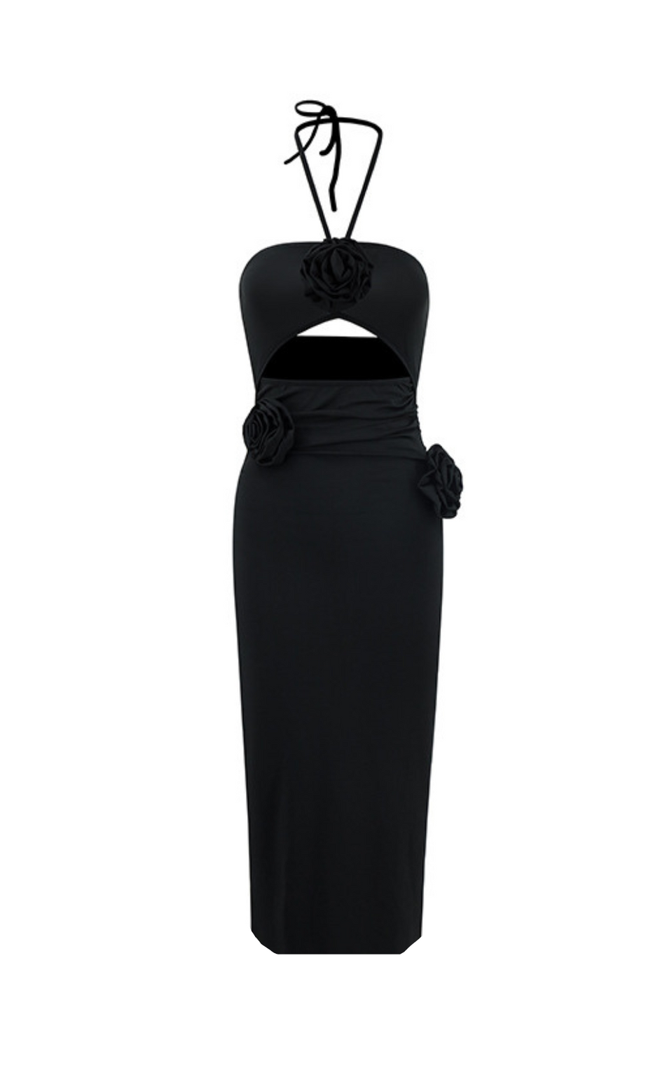 Flower Halter Cut Out Dress in black