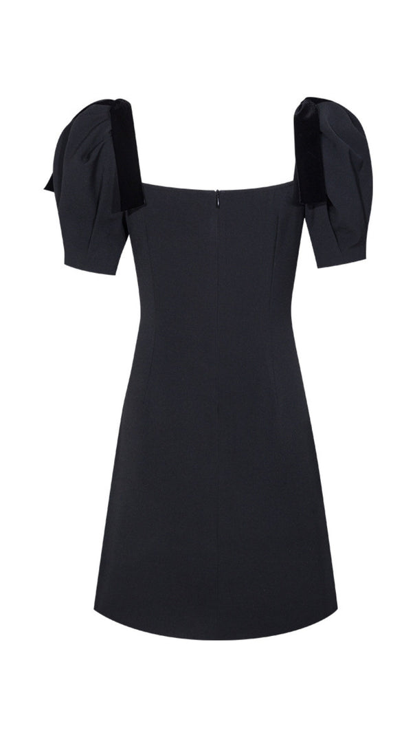AIIZIE VELVET TIERED PUFF SLEEVE MINI DRESS IN BLACK - product image