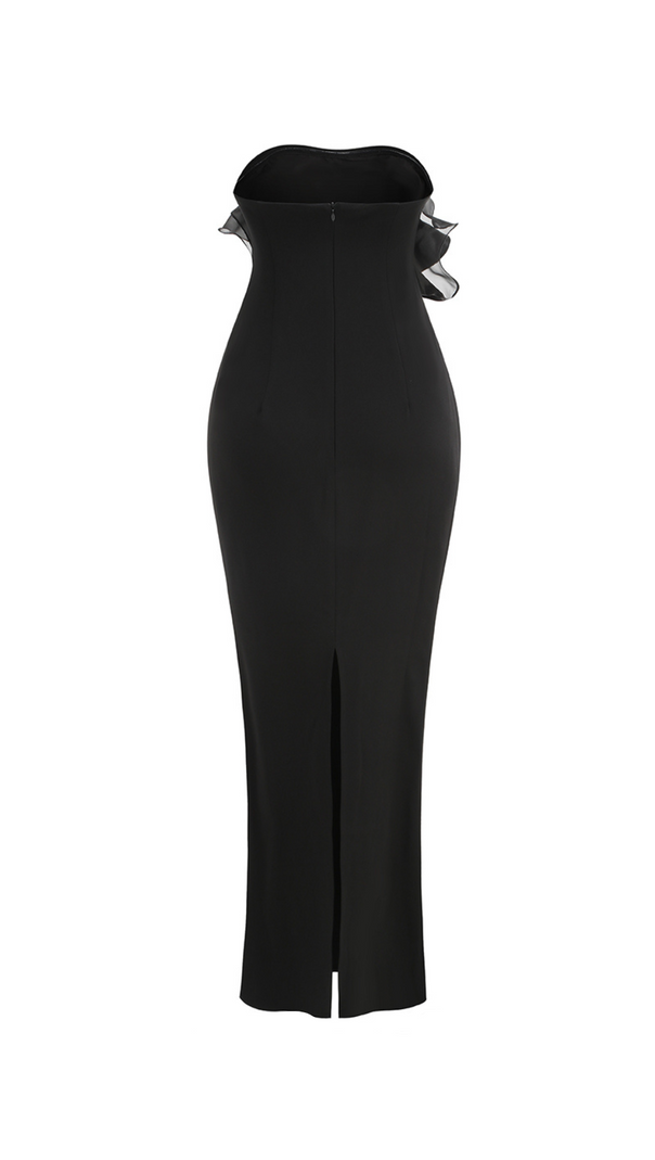 AIIZIE OFF-SHOULDER RUFFLE TRIM MAXI DRESS IN BLACK - product image