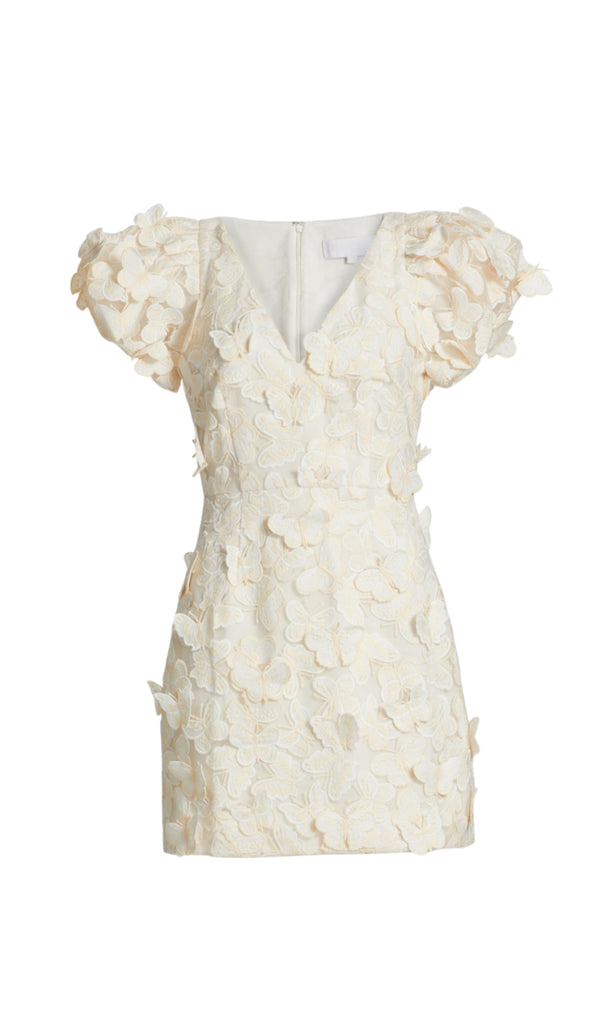 Butterfly Appliqué Mini dress in cream