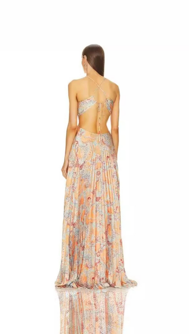 AIIZIE MOIRA CUTOUT FLORAL PRINTED HALTERNECK GOWN - product image