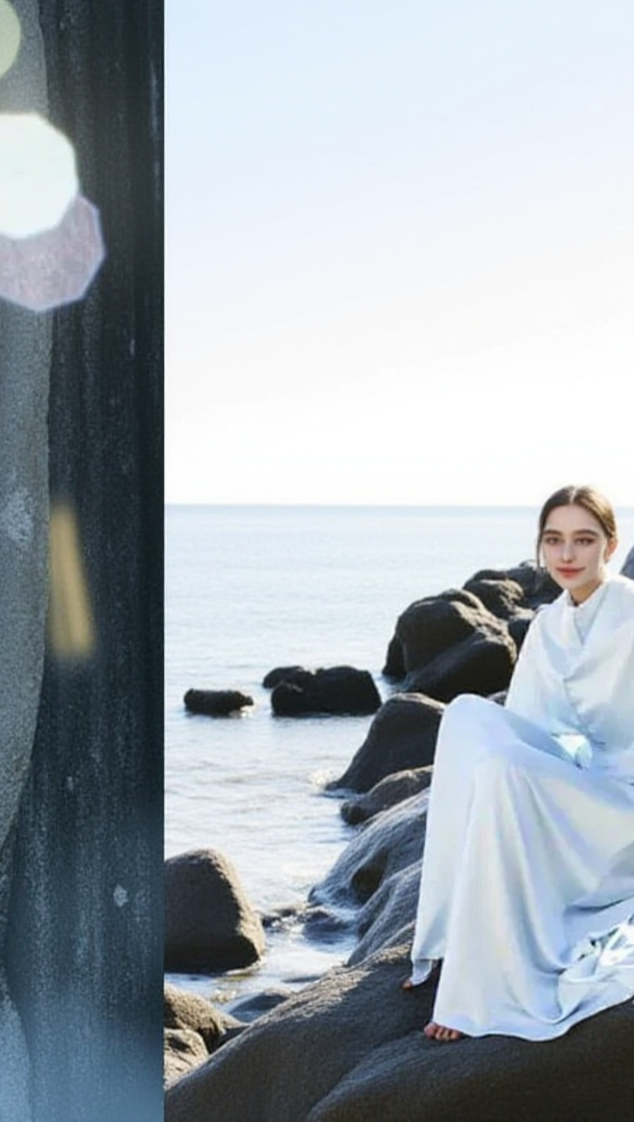 GLOSSY SILK TWILL SATIN CAPE MAXI DRESS IN PALE BLUE