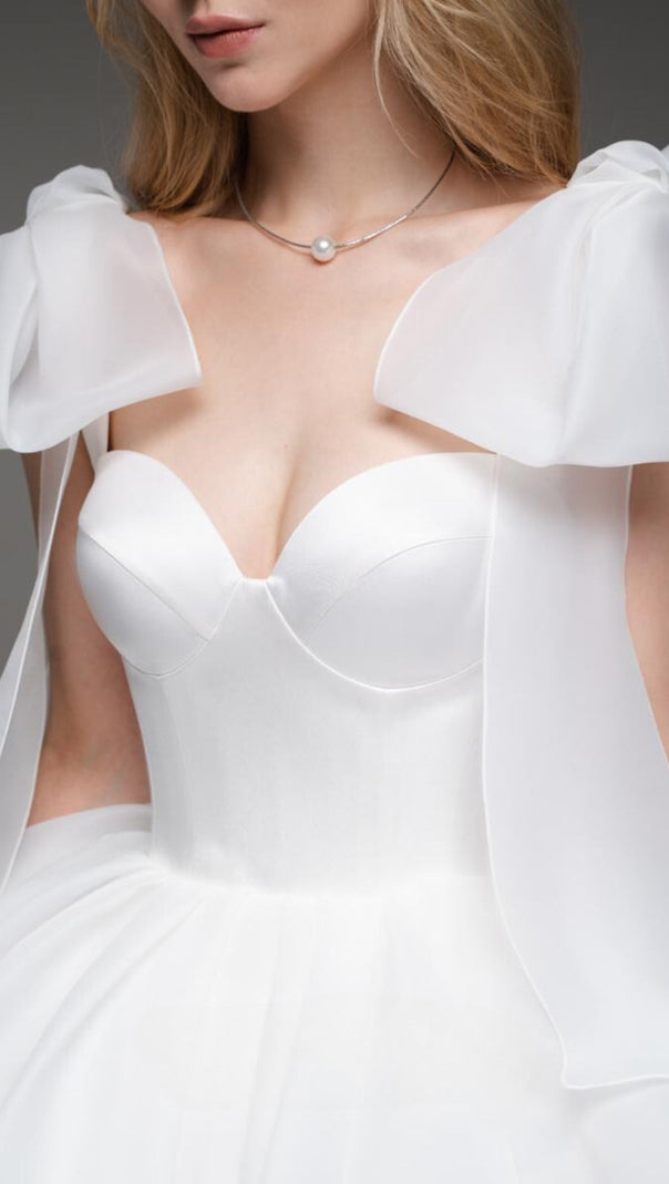 AIIZIE WHITE BOW SHOULDER MINI DRESS - product image