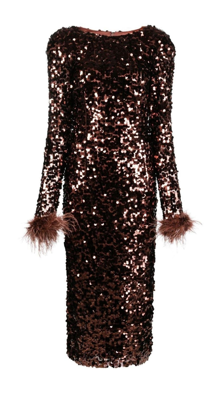 SEQUIN FEATHER LONG SLEEVES MIDI DRESS