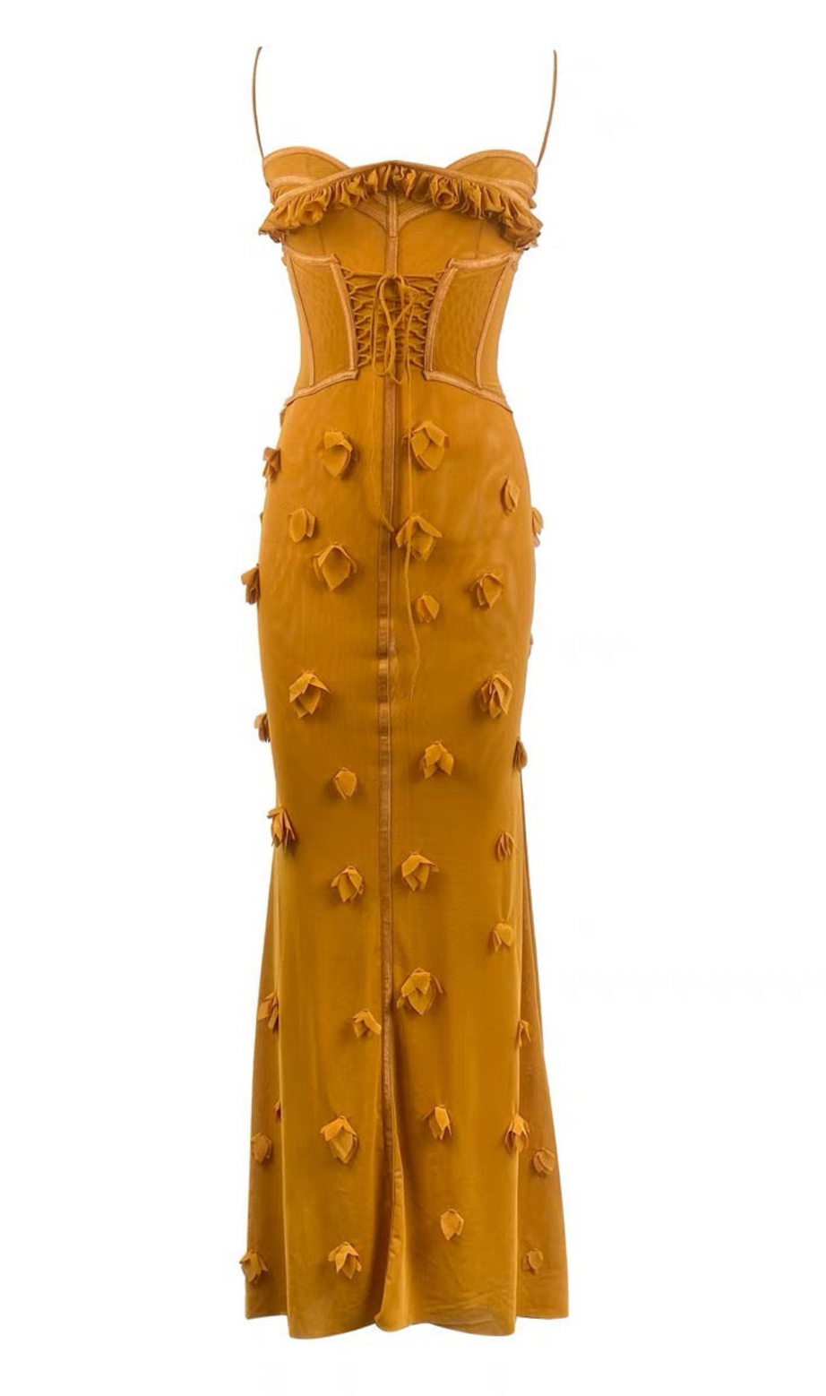CARYS STRAPPY PETAL MAXI DRESS in yellow