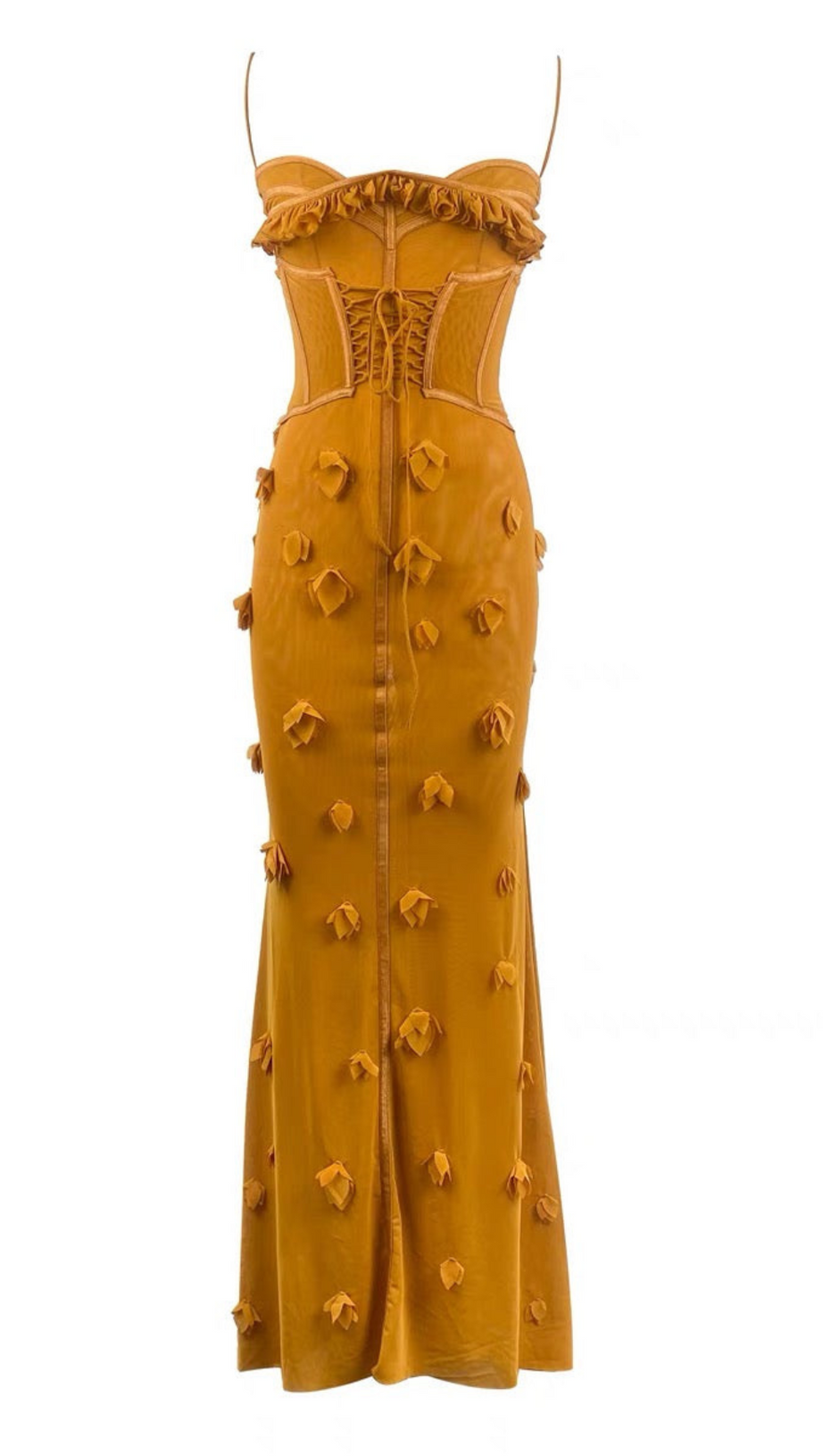 CARYS STRAPPY PETAL MAXI DRESS IN YELLOW