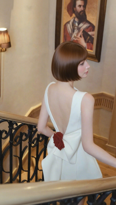 JOANNA BACKLESS FLOWER BOW EMBELLISHED MINI DRESS IN WHITE