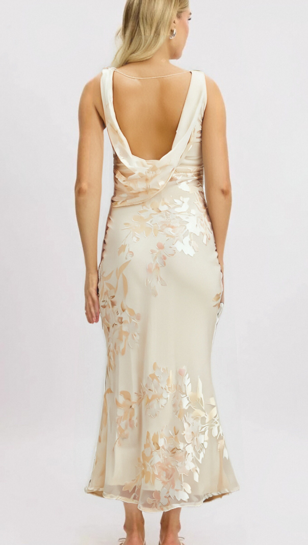 AIIZIE YOLANDA BEIGE FLORAL-JACQUARD MIDI DRESS - product image