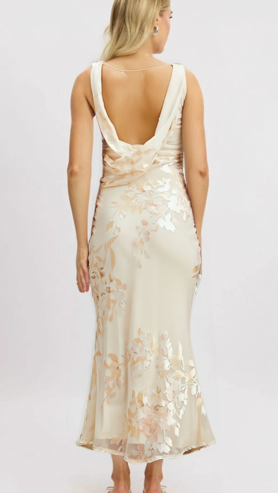 YOLANDA BEIGE FLORAL-JACQUARD MIDI DRESS