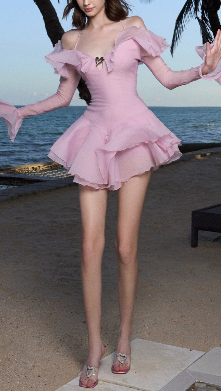 RUFFLED HALTER MINI DRESS IN PINK