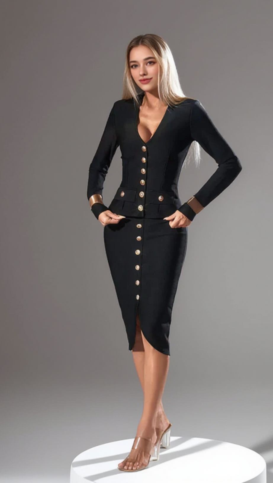 Completo monopetto a maniche lunghe con fasciatura nera