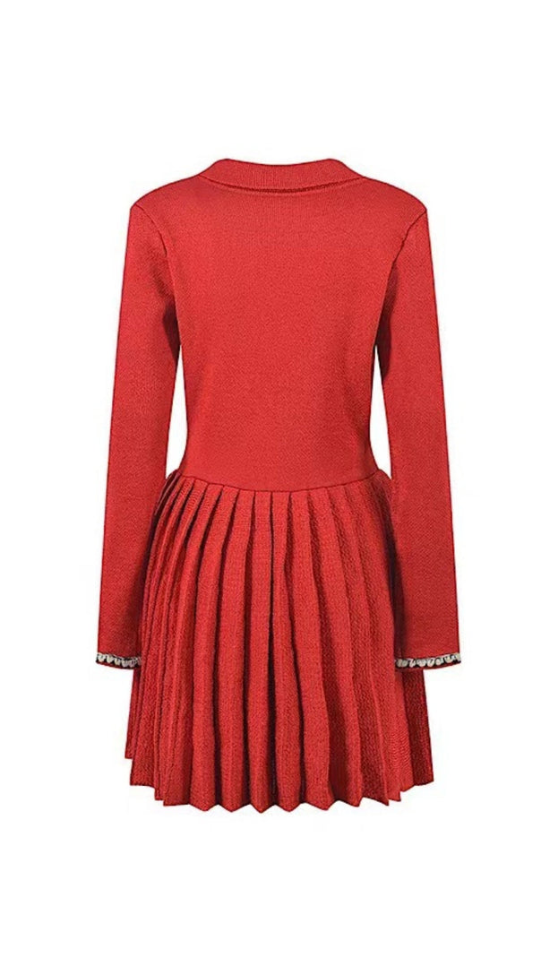 AIIZIE RED KNIT BOW MINI DRESS - product image