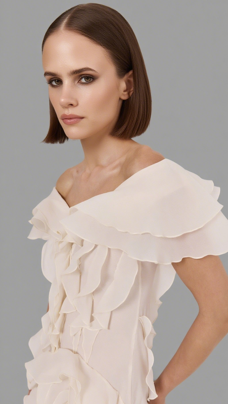 SABRINA RUFFLE LAYERS STRAPLESS MINI DRESS IN IVORY
