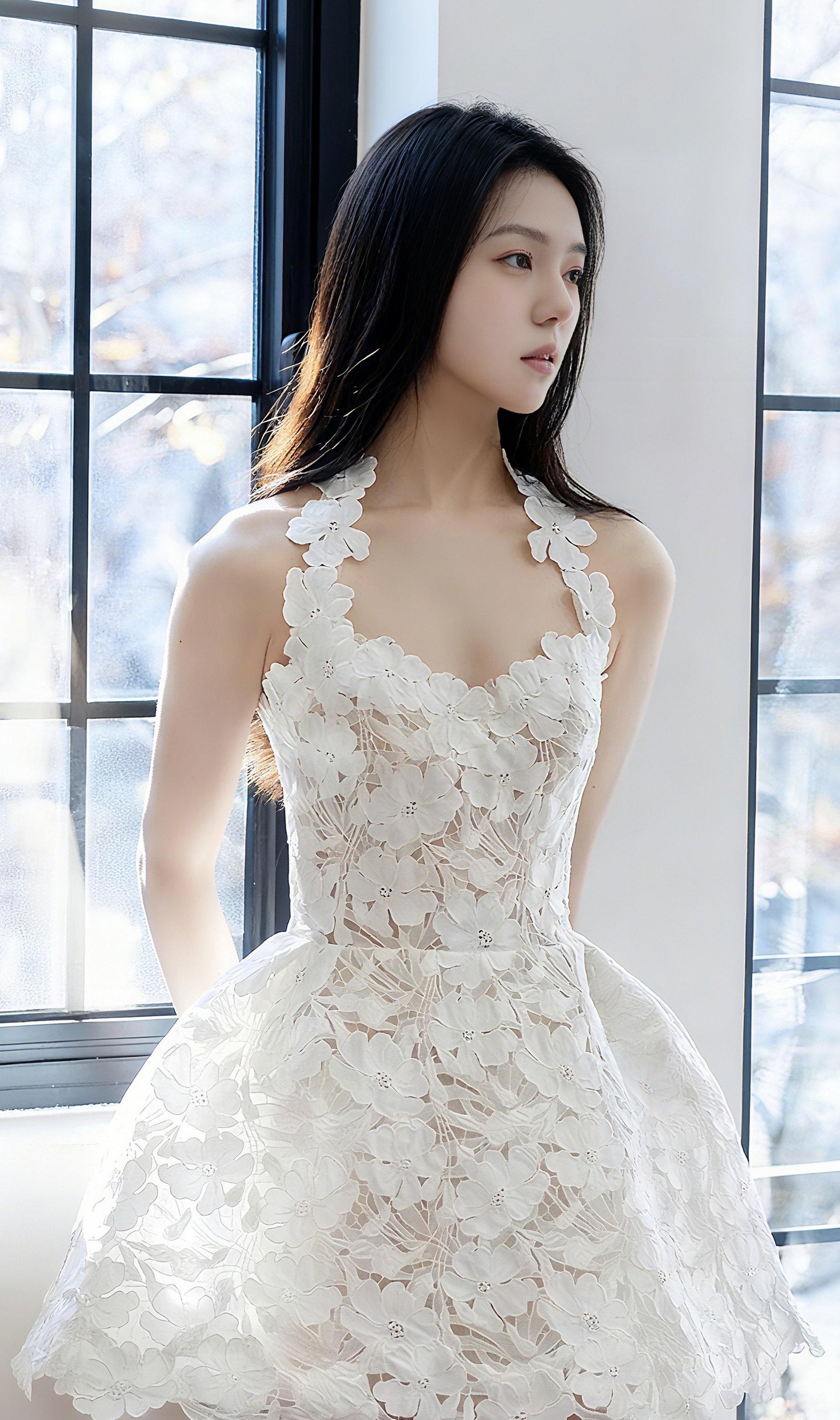 Lace Strapless Mini Dress In White