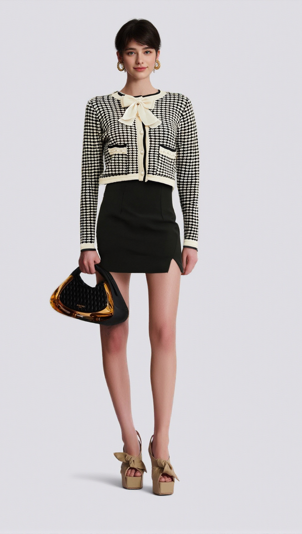 AIIZIE ORLANE CHECKED BOW-EMBELLISHED CARDIGAN - product image