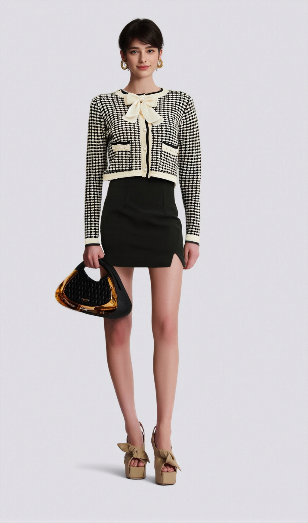 CARDIGAN ORLANE A QUADRI CON FIOCCO