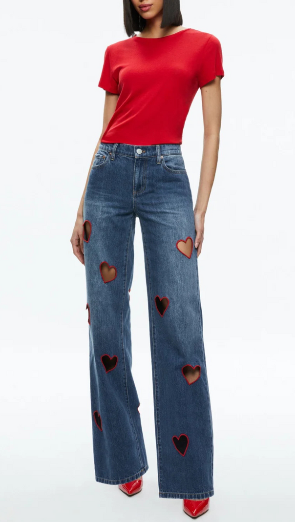 AIIZIE ELOWEN HEART EMBROIDERED CUTOUT JEANS - product image
