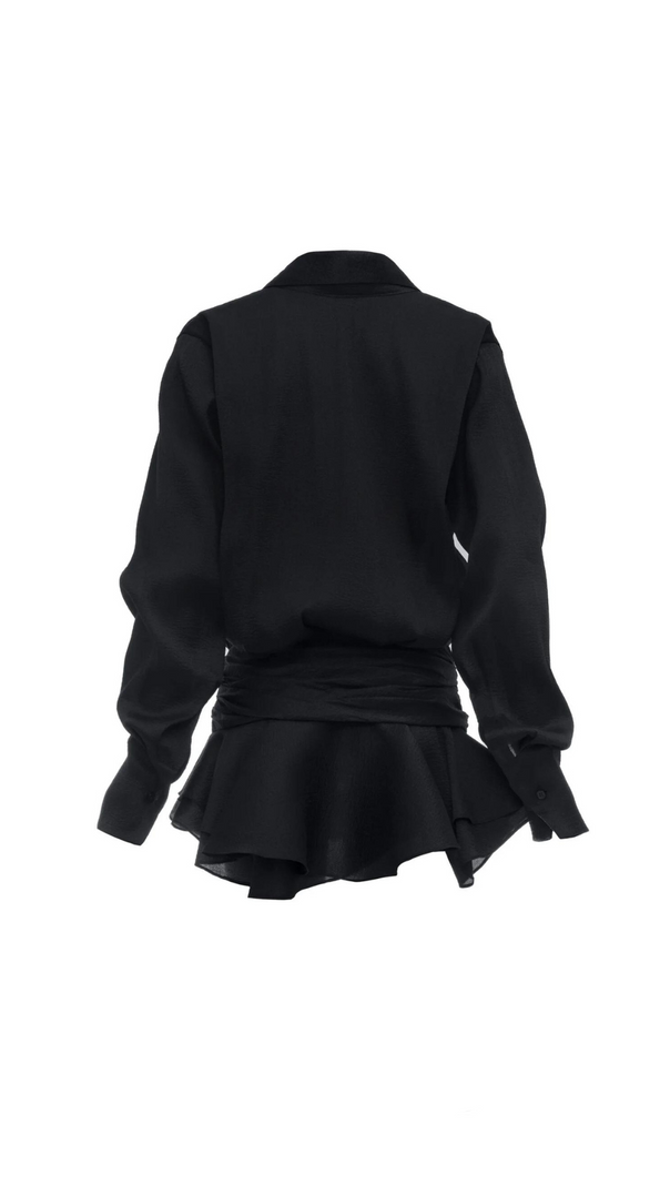 AIIZIE EMBER RUCHED RUFFLE MINI DRESS IN BLACK - product image