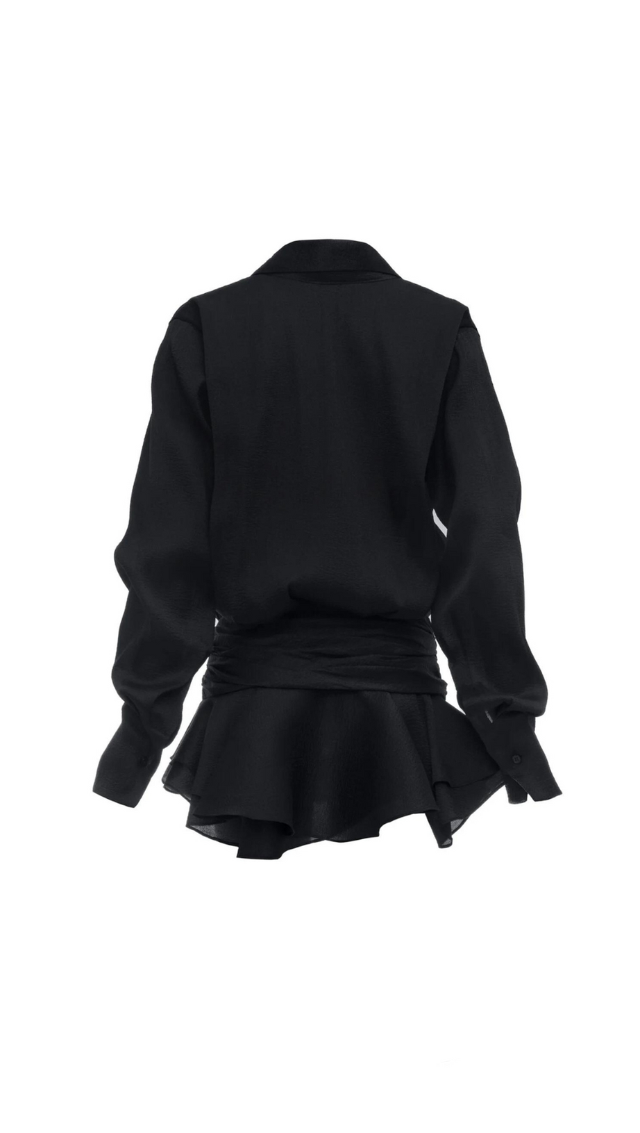 EMBER RUCHED RUFFLE MINI DRESS IN BLACK – AIIZIE