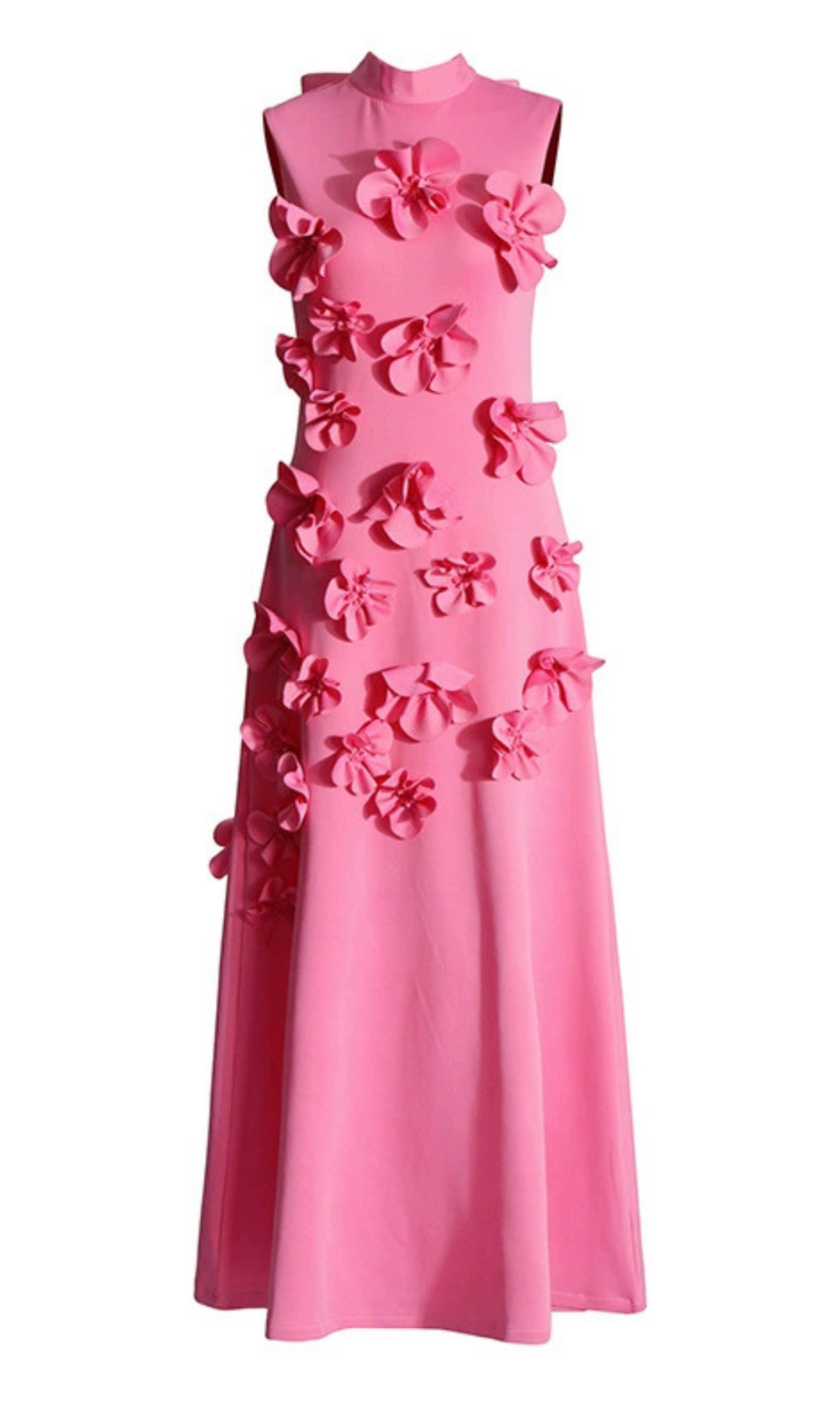 ABITO LUNGO DECORATO CON FIORI ROSA ANNONA
