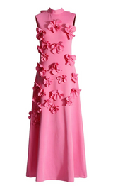 ANNONA PINK FLOWER EMBELLISHED MAXI DRESS