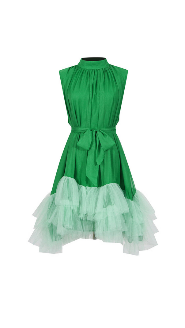 AIIZIE HALF-HIGH-NECKLINE TULLE MINI DRESS IN GREEN - product image