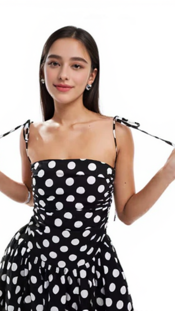 AIIZIE STRAP MIDI DRESS IN MONO POLKA DOT - product image
