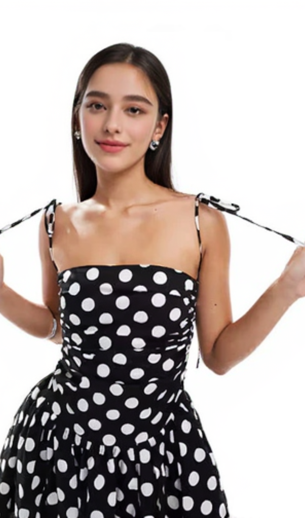 ABITO MIDI CON SPALLINE A POIS MONO