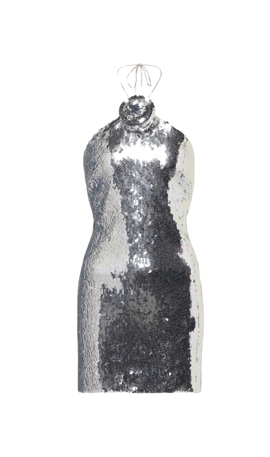 Cinwa Mini abito con applicazioni floreali e paillettes all'americana - Argento