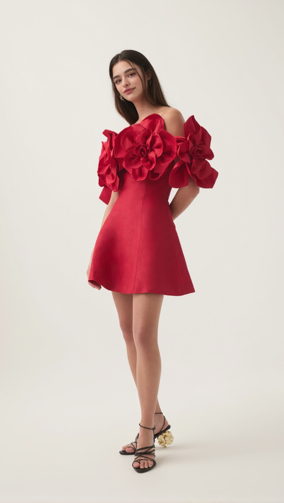 ABITO CORTO SENZA SPALLINE ETTA FLOWER ROSSO