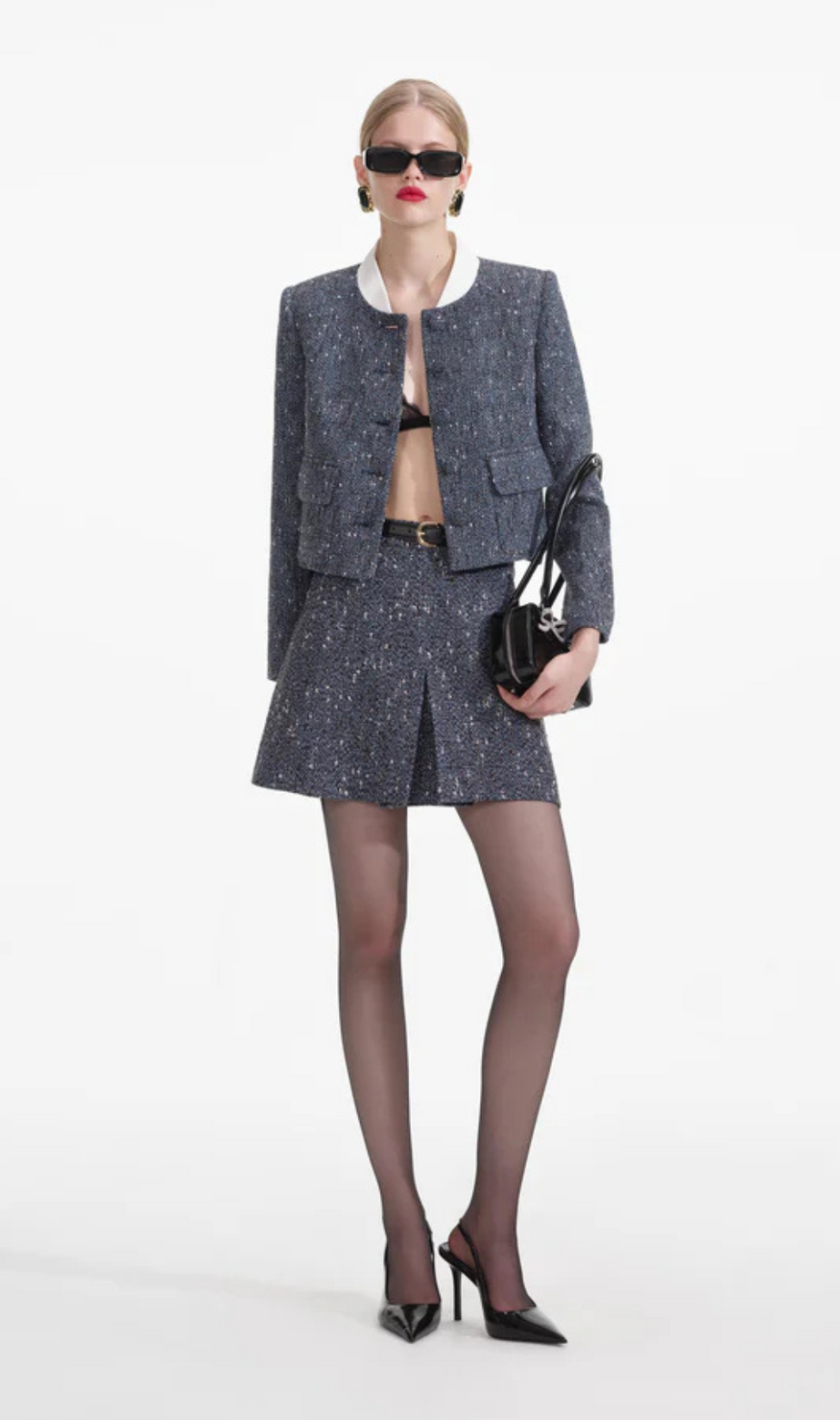 blaue Bouclé-Jacke
