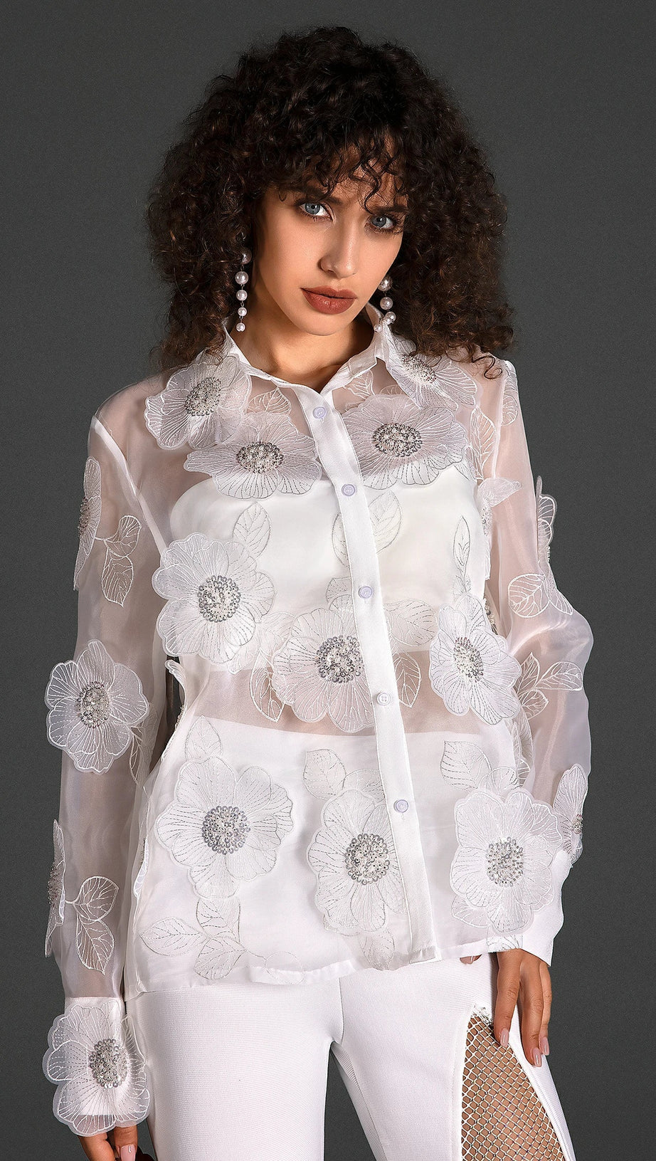 Gilbert Organza-Hemd mit Blumenstickerei