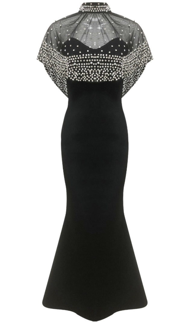 AIIZIE CRYSTAL OVERLAY MAXI DRESS BLACK - product image