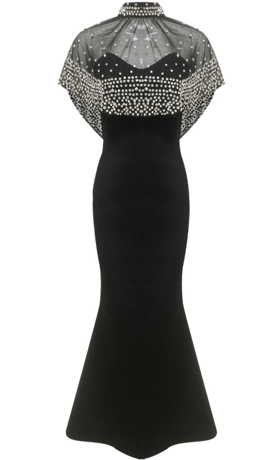 Crystal Overlay Maxi Dress Black
