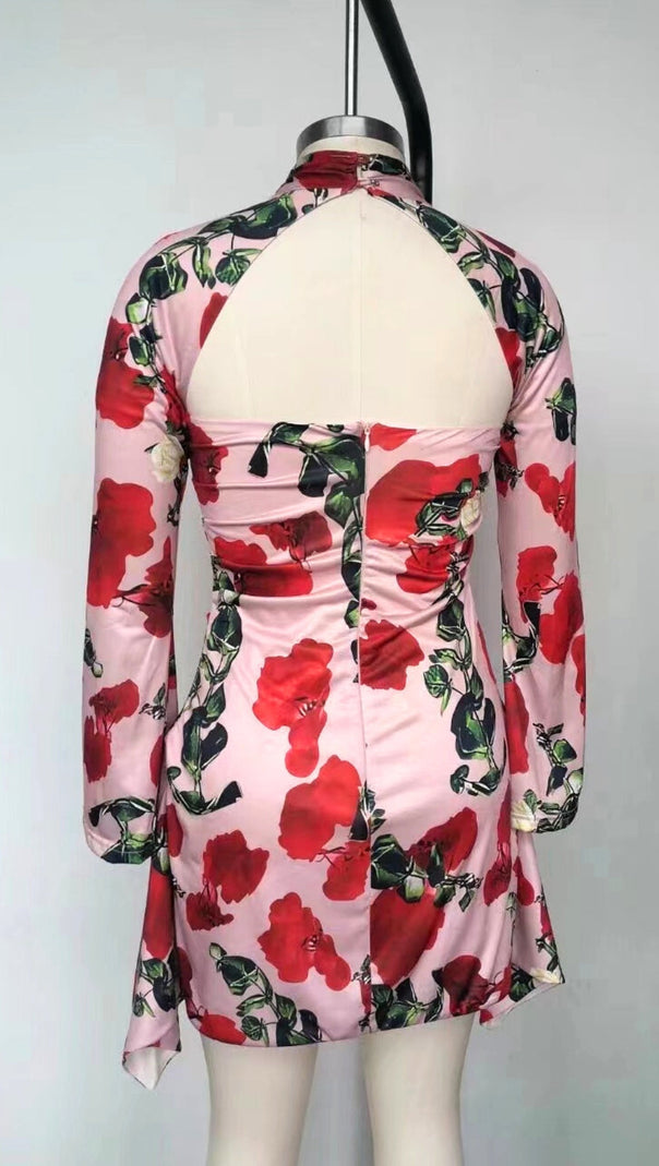 AIIZIE ROSE PRINT CUTOUT DRAPED MINI DRESS - product image
