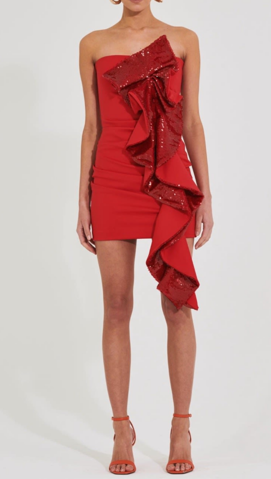 ABITO CORTO ROSSO CON BALZE E PAILLETTES AMELIA