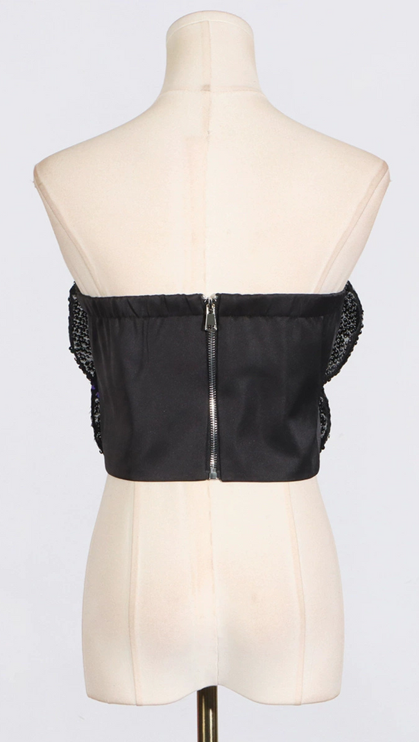 AIIZIE ANINDA SEQUIN FLOWER CROP TOP IN BLACK - product image