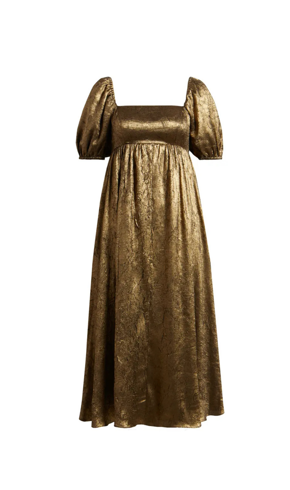 Trista – Midikleid mit eckigem Ausschnitt und Puffärmeln in Gold