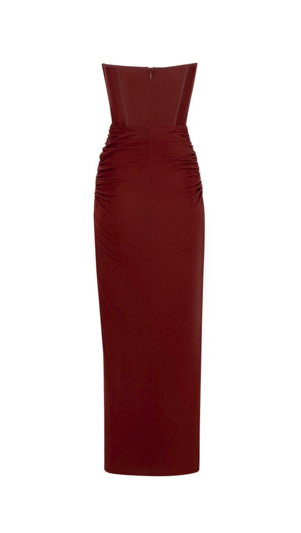 AIIZIE STRAPLESS RUCHED DRESS IN BROWN - product image